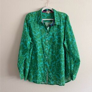Sundance Green/Teal Floral Button Down Shirt Women’s Sz XL